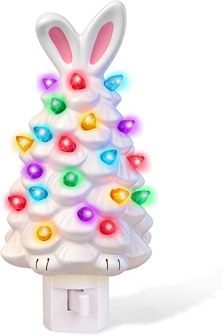 Easter Bunny Night Light 2026 Easter Bunny Tree Light with Multicolored Lights Spring Rabbit Ornaments Gifts for Spring Theme Party Basket Stuffers Filler Holiday Decor Gifts