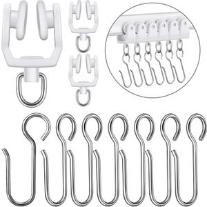 Jetec 60 Pcs Curtain Track Sets Ceiling Mount Curtain Track Hooks and Rollers Metal Shower S Hooks Straight Curved Rollers