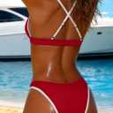 Womens Triangle Bikini Sets Two Piece Cross-Back Bathing Suit for Women Contrast Color Swimsuit Swimwear (Red, S)