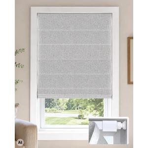 LazBlinds No Drill Cordless Roman Shades, 31" W × 48" H, Misty Grey