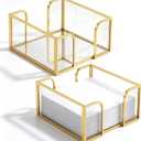 LemonRoad 2 Pcs Square Gold Napkin Holder for Table 4.7 x 4.7 Inch Decorative Cocktail Napkin Holder Glass Flat Paper Basket for Kitchen Dining Buffet Bar Counter Wedding Party Restaurant Bar Hotel