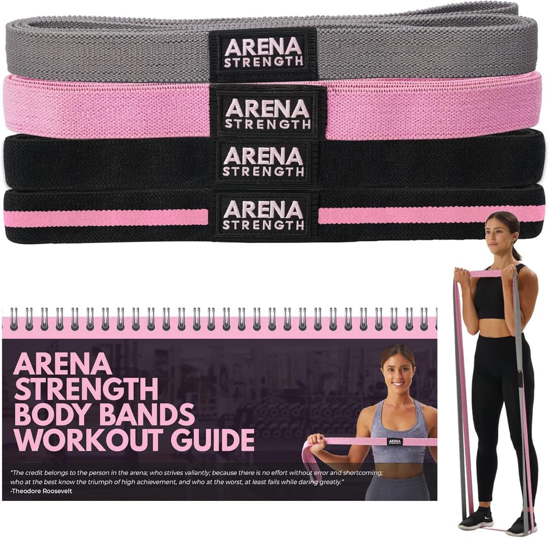 Arena Strength Long Fabric Full Body Resistance Bands Set of 4 and Pull Up Assistance Bands | Cloth Resistance Bands Loop with Fabric Exercise Resistance Bands Workout Guide