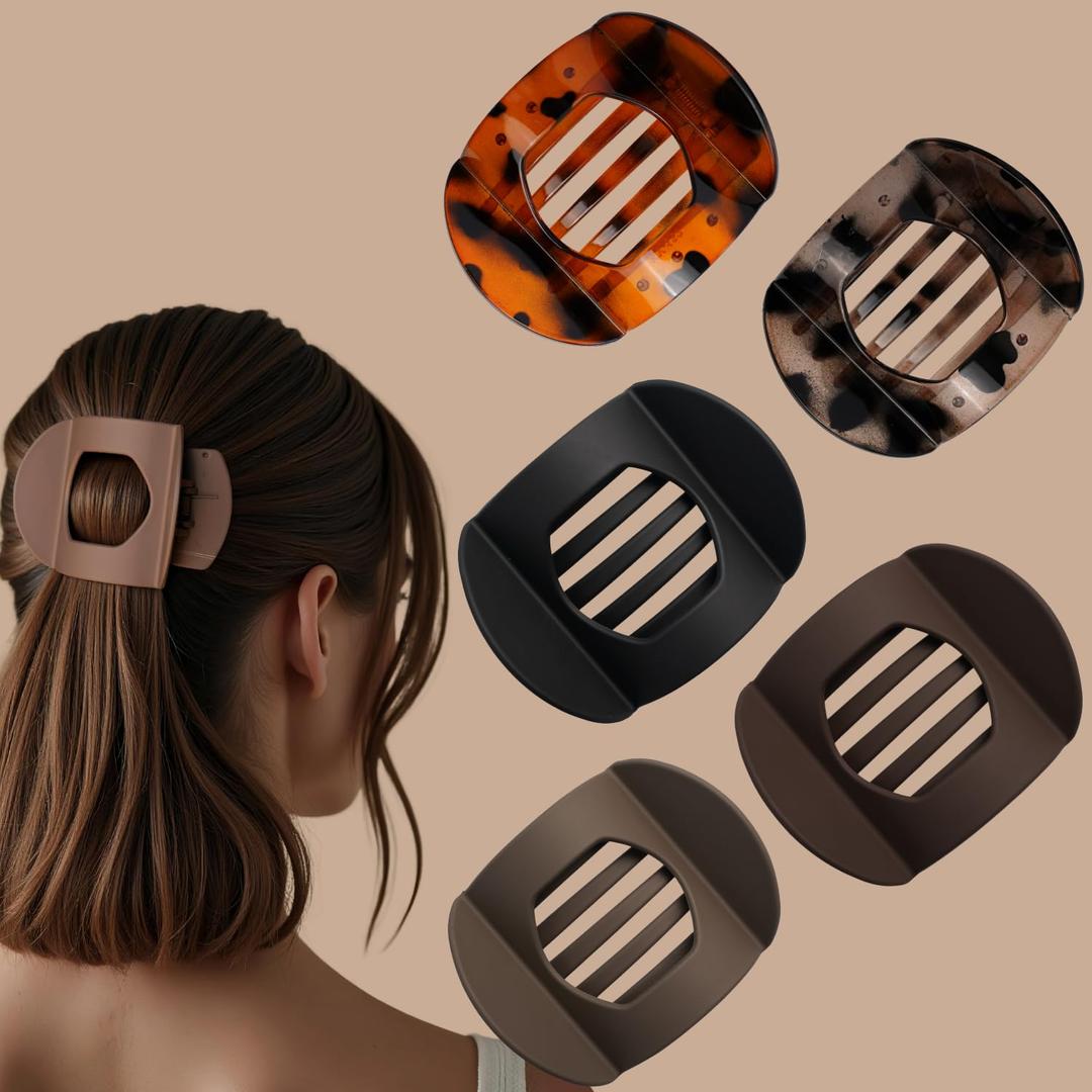 5 Pack Flat Hair Clips for Women, Flat Claw Clips for Women & Girls, Flat Hair Clip for Thick/Thin Hair, Non-slip Ridges French Hair Claw for Girls