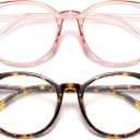 Gaoye 2 Pack Blue Light Blocking Glasses, Retro Round Eyewear Frame Anti Eyestrain Computer Glasses for Women Men - GY1688 (Pink+Tea Leopard)