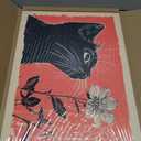 Framed Vintage Black Cat Canvas Wall Art Cat Wall Decor Pictures black cat curiously sniffing a delicate flower Posters Prints for Living Room Dining Room Bedroom Bathroom Home decoration 16x24in
