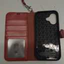 TUCCH Wallet Case for iPhone 16 with [Wrist Strap], Magnetic Closure RFID Blocking 4 Card Slot, Stand Shockproof TPU Shell PU Leather Folio Compatible with iPhone 16 2024, Dark Red with Wristlet