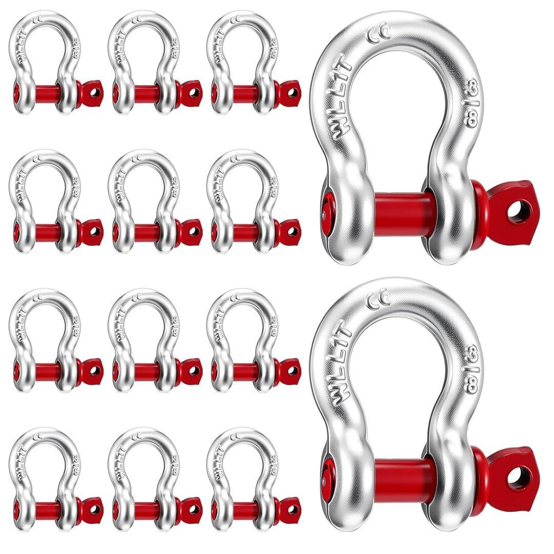 12pcs Heavy Duty Anchor Shackle, 3/8" D Ring Shackles for Rigging, 1 Ton Bow Shackles with Screw Pin, Carbon Steel Clevis Shackle for Towing, Marine, and Industrial Use