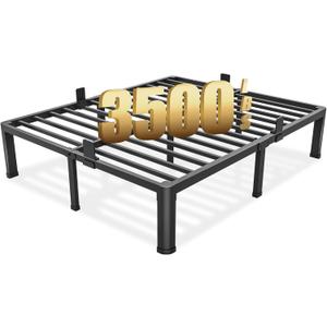 14 inch Queen Bed Frame with Round Corner Legs Mattress Slide Stopper,3500 lbs Heavy Duty Metal Platform,Steel Slats Support,No Box Spring Needed,Easy Assembly,Noise Free