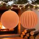 LANGXUN 2 Pcs 8 Inch Extra Large Velvet Christmas Ball Ornaments - Shatterproof Hanging Christmas Tree Decorations for Xmas Holiday Party Wedding Home Decor (Rose Gold)