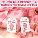 Cazhes Valentine's Day Paper Gift Tags, 50 Pcs Valentine Name Tag with String for Gifts Bags, Popcorn Holiday Presents Wrapping for Party Decoration Supplies - C06