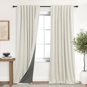 KOUFALL Blackout Curtains for Sliding Glass Doors, 60 Inch Wide Linen Thermal Insulated Patio Door Curtain for Living Room Bedroom, 60x84 Total 120 Inch Wide x 84 Inch Long, 2 Panel Sets (Cream Beige)