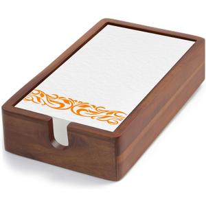 Acacia Guest Towel Napkin Holder 10x6", Paper Hand Towels Tray Holds Paper & Cloth Linen Napkin on Table, Kitchen Counter, Bathroom - Durable, Natural, Dark Stained Organizer for Party, Wedding, Event