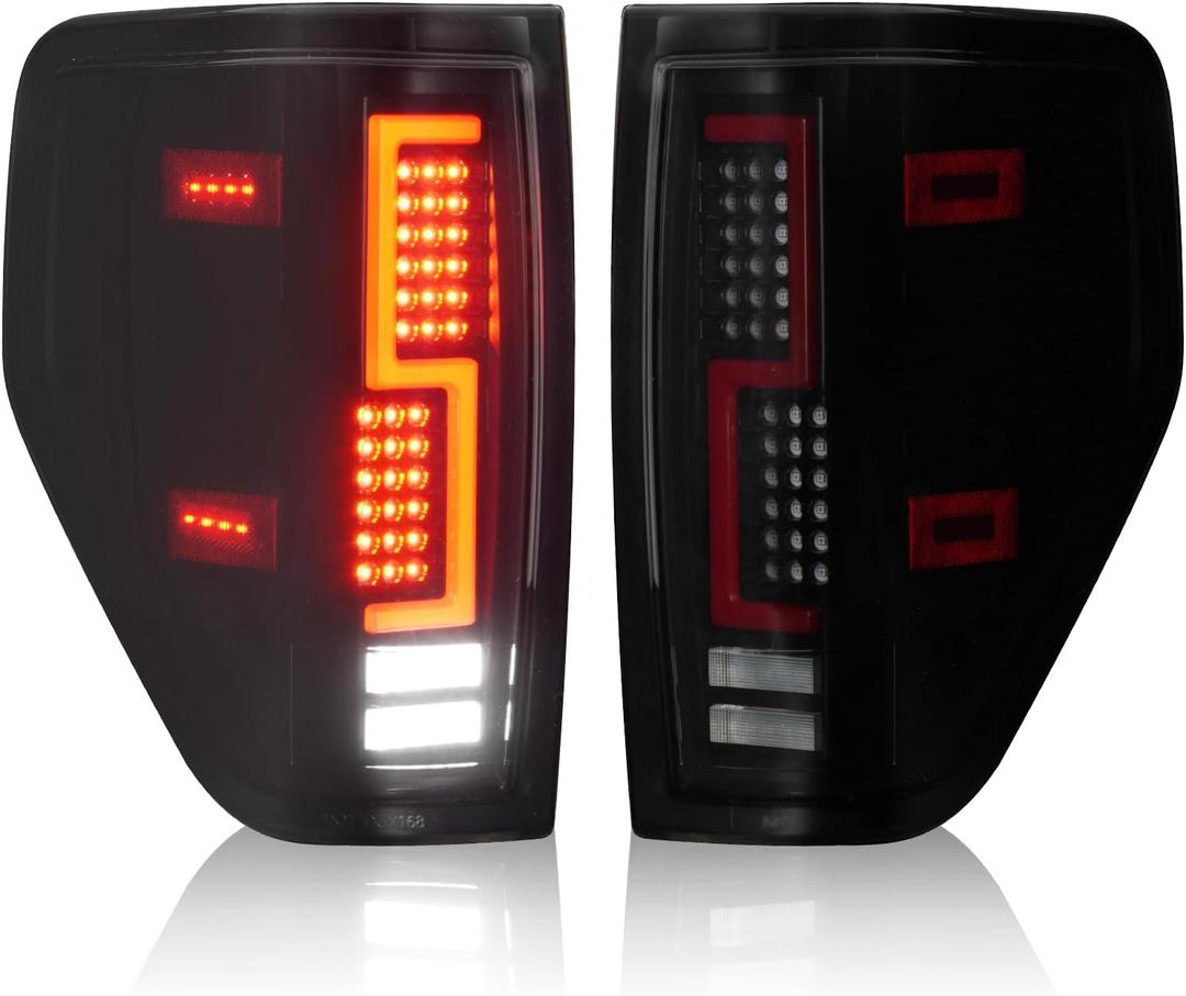 Tail Lights Assembly [LED Kit] Compatible with Ford F150 2009-2014, Taillights Brake Lamps Set (Only fit Fleetside Bed Model), Black Housing Smoked Lens
