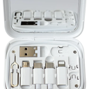 evron USB Adapter Multi Charging Cable Case 2pc Set, Micro USB Cable Gadgets Box with Phone Kickstand, USB C to Micro USB, Type C to iOS Device,Data Transfer,SIM Card Pin (White(Disc+Mirror))