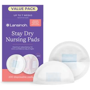 Lansinoh Stay Dry Disposable Nursing Pads for Breastfeeding, 200 Count (Pack of 1)