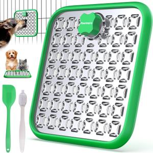 Stainless Steel Large Lick Mat: Dog Lick Mats for Large Dogs, Cat Licking Pads for Crate Boredom & Anxiety Reduce, Slow Feeding, Cat Slow Feeder Mat with a Spatula, Scrubbing Brush, Green