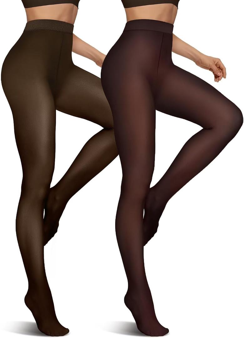 Vertvie Fleece Lined Tights Women Winter Thermal Leggings Pack | Fake Translucent Warm Sheer Pantyhose, High Waisted Thick Tights for Dresses, Opaque, Soft Plush, Tummy Control, Footed (Black)