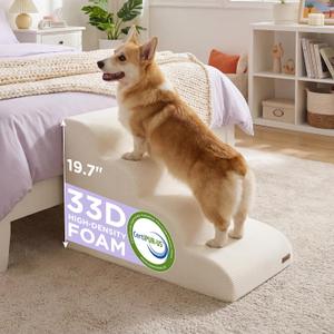 LE SURE Dog Stairs for Small Dogs Pet Steps Ramp for High Bed and Couch with CertiPUR-US Certified Foam with Non-Slip Bottom, Beige, 4 Steps