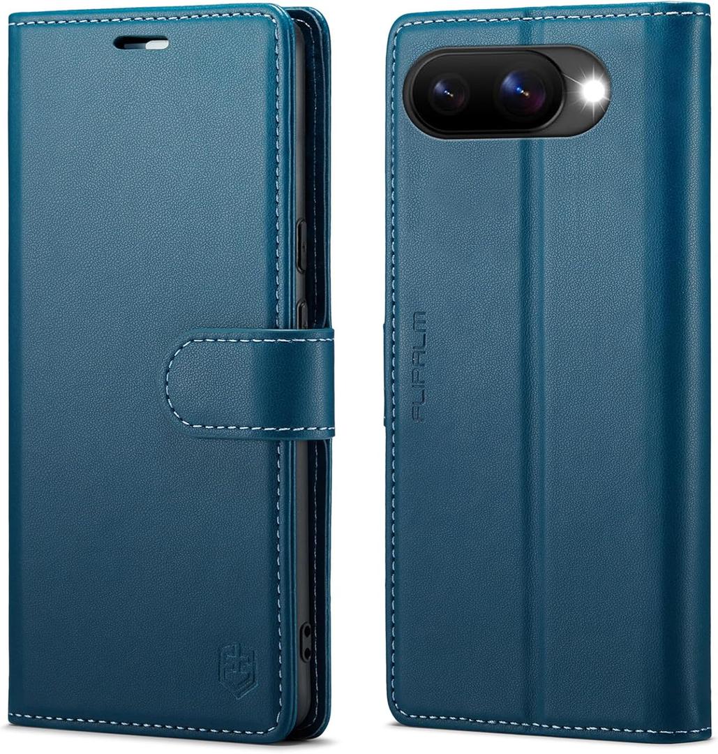 Wallet Case for Google Pixel 9a, RFID Blocking Credit Card Holder, PU Leather Folio Flip Kickstand Protective Shockproof Cover for Pixel 9a (Blue)