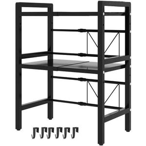 Microwave Oven Rack, Microwave stand,Adjustable Shelf with 6 Hooks, Microwave Rack, Extendable Kitchen Microwave Stand with Storage (shelf 002)