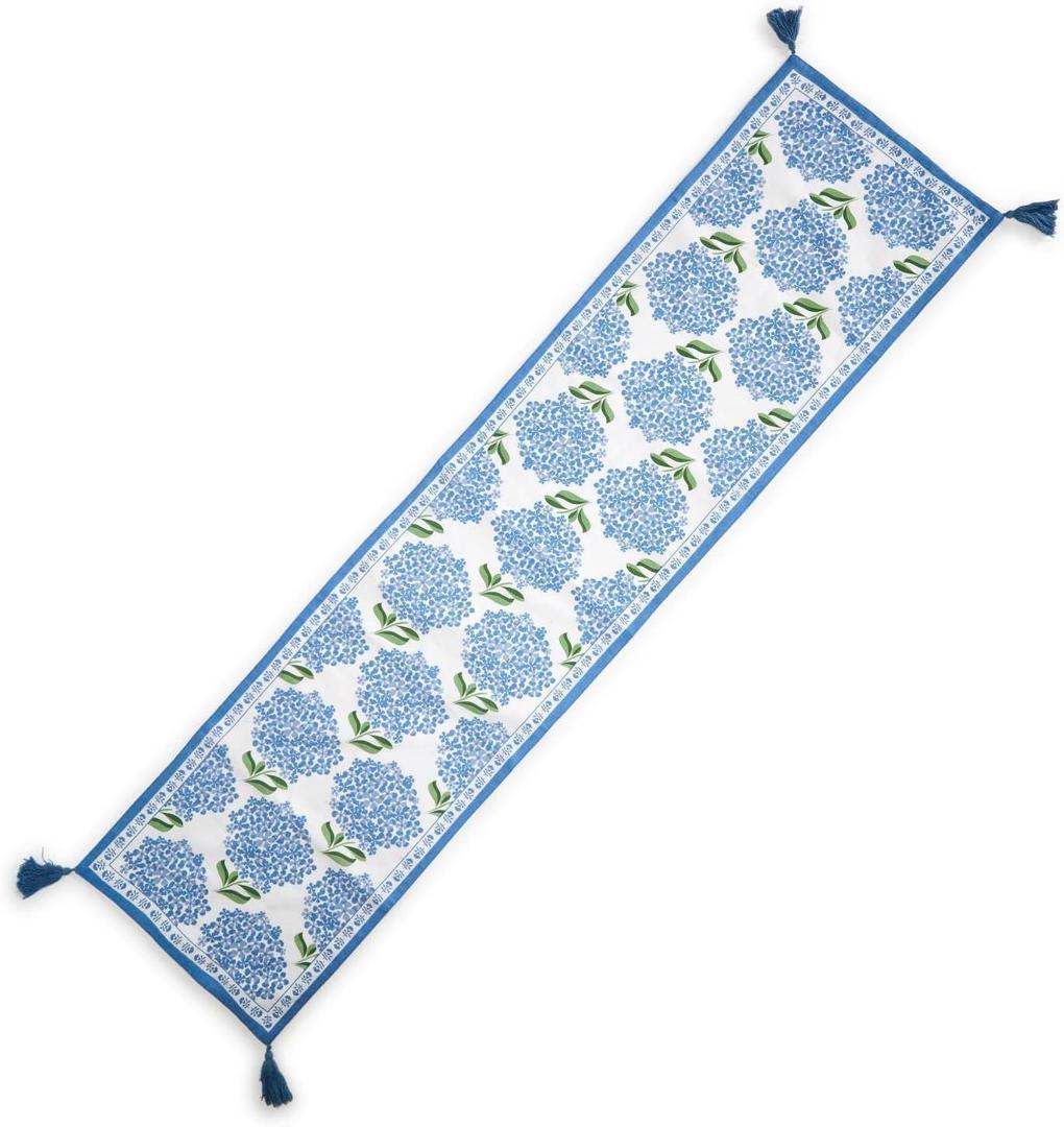 Two's Company Two's Company Hydrangea Table Runner w/Tassel Accents - Cotton