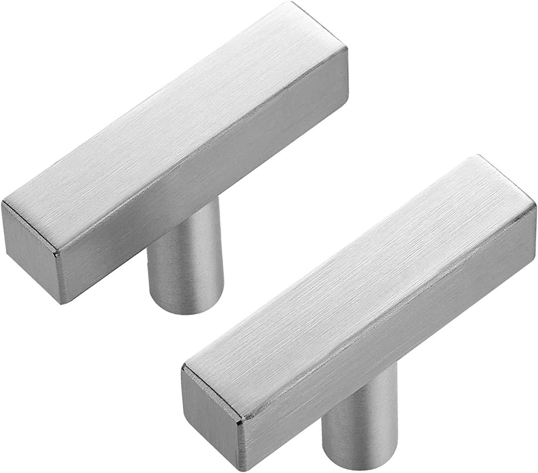 Ravinte 3 Pack Brushed Nickel T Bar Cabinet Knobs 2 Inch Square Drawer Knobs Silver Single Hole Kitchen Cabinet Pulls
