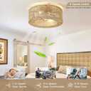 DDLLDESHI Boho Caged Ceiling Fan with Light 20", Handmade Hidden Enclosed Kitchen Rattan Ceiling Fan with Timer Remote, Flush Mount Fandelier Ceiling Fan with Lights for Bedroom, Large
