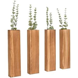 SwallowLiving 4-Pack Wood Wall Planters with 16 Removable Faux Artificial Eucalyptus Stems, Boho Farmhouse Wall Decor for Living Room, Bedroom, Bathroom and Office