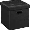 SONGMICS Mazie Collection - 15 Inches Ottoman with Storage, Footstool, Storage Ottoman with Metal Grommet Handles, Load 660 lb, for Dorm, Living Room, Bedroom, Synthetic Leather, Black ULSF30B