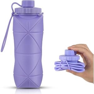 Silicone Collapsible Water Bottles,Lightweight Reusable Leakproof For Traveling Camping Hiking Cycling Sports Outdoor,Foldable Portable Travel Water Bottle 600ML Purple 1Pack.