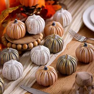 Geelin 12 Pcs Golden Rustic Fall Pumpkin Decor Resin Pumpkins for Thanksgiving Decorations Farmhouse Decorative Pumpkins 2.36" for Fall Home Decor Autumn Tabletop Centerpiece Harvest Wedding(Resin)