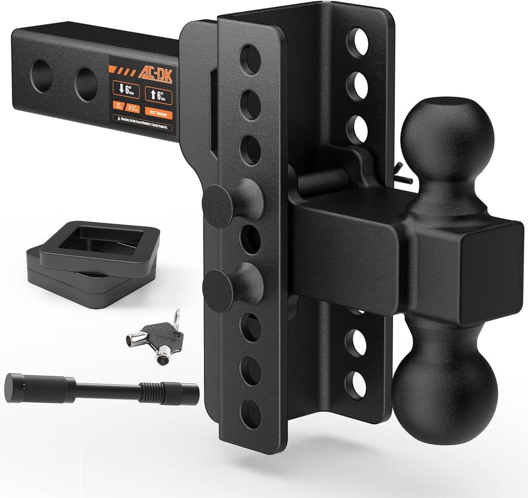 AC-DK Adjustable Truck Trailer Hitch for 2 Inch Receiver, 6" Drop/Rise,Tow Hitch with Dual Balls (2" & 2-5/16"), 20,000 lbs GTW, 2000 lbs TW,Includes Hitch Pin Lock & Rubber Rings