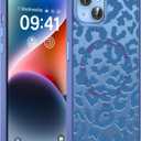 Cute Cheetah Print Phone Case for iPhone 14 / iPhone 13 6.1" Compatible with MagSafe, Aesthetic Navy Blue Leopard Pattern Magnetic Cover Soft TPU Hard PC Back Shockproof Funda for Women Girls