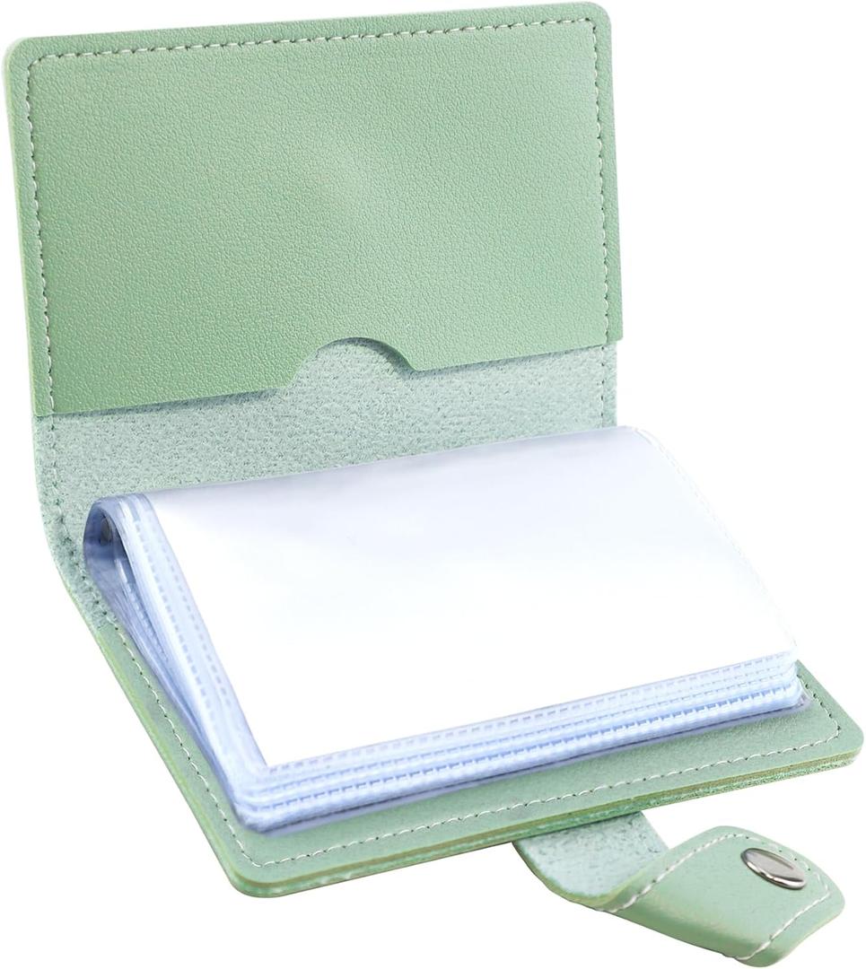 Leather Business Card Holder, 26 Card Slots, RFID Blocking Secure Professional Card Organizer with Snap Closure (Mint Green)