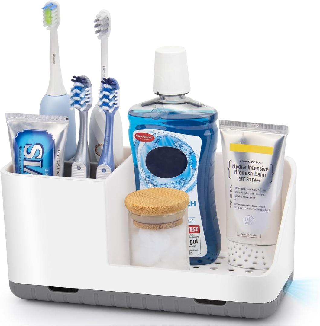 PARKMANI Toothbrush Holders for Bathrooms, Kids Electric Toothbrush and Toothpaste Holder with Drainage, Tooth Brush Holder for Bathroom Countertop Organizer (Grey)