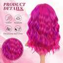 XIXIBI Colorful Wigs with Bangs Short Bob Wavy Curly Wig for Women Hot Pink Mixed Purple Synthetic Hair Replacement Wigs for Girls Costume Cosplay Daily Party Use 14 Inch