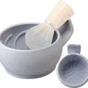 Grandslam Shaving Bowl with Ridges, Shaving Mug with Brush Stand, Shaving Soap Bowl for Shaving Cream and Soap, Durable & Holds Heat Longer, Rich & Thick Lather, Great for Traveling and Use at Home (White)