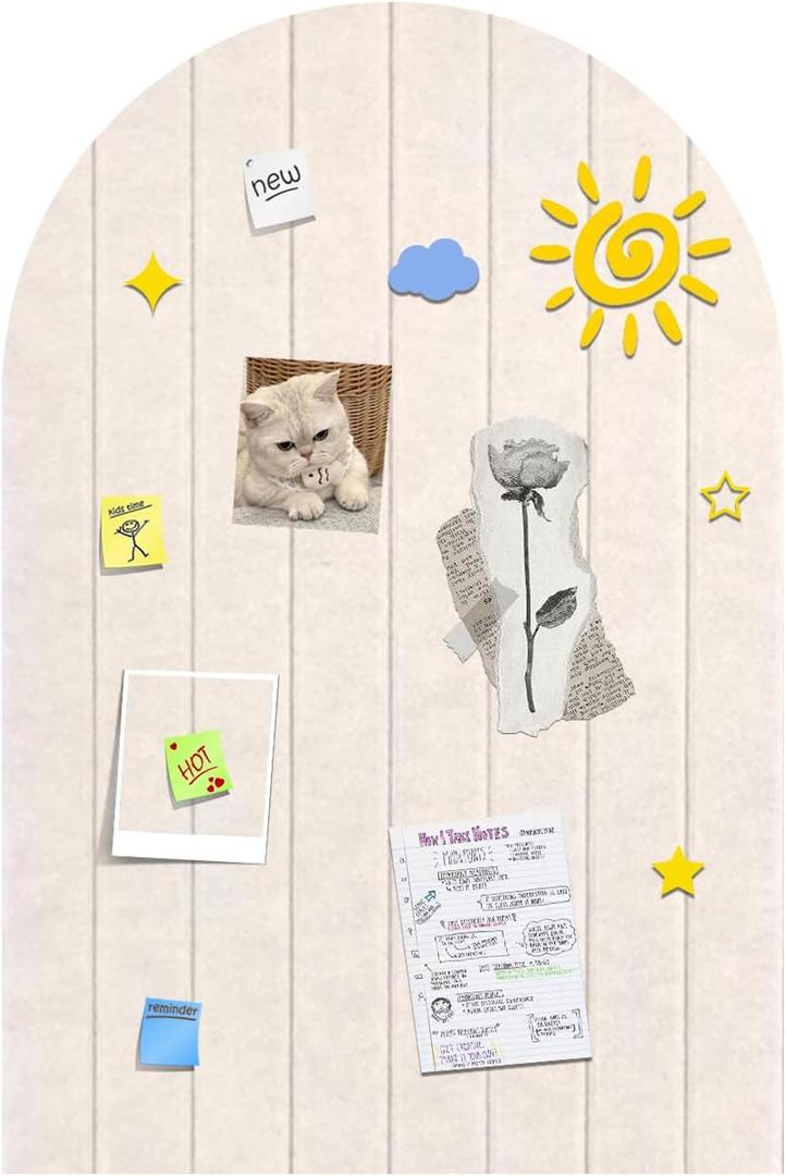 Foldable Bulletin Board 24x16 inches, 0.35" Thick Felt Wall Tiles, Large Cork Board with Adhesive Sticker, Round Edges Wall Panels for Office Bedroom Living Room, Decorative Board (Beige)