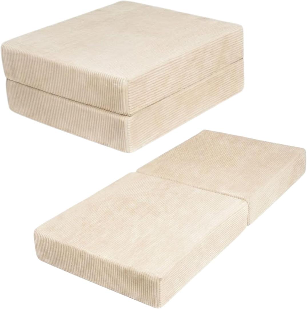 TUFT & FINCH Boneless Modular Corduroy Ottoman for Living Room  Foldable Square Convertible to Floor Sleeper Cushion, Pet-Friendly, Washable Covers, Anti-Slip Base, CertiPUR-US Foam - Cream