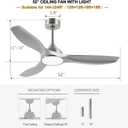52 Inch Quiet DC Motor 6 Speed High CFM Modern Ceiling Fan with Lights Remote Control, 3 Blade Indoor Silver Ceiling Fan for Bedroom, Office, Living Room