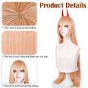 LABEAUTÉ Orange Cosplay -Power Wig + Horns for Girls Women Anime Long Straight Halloween Party Hair Wig with Cap