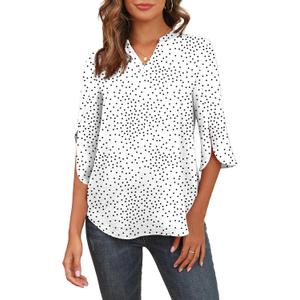 Askyes Women's 2025 Summer Chiffon Blouses Short Sleeve V Neck Tshirts Loose Casual Flowy Dressy Tops for Leggings Blouse, S