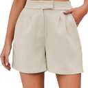 Famulily Womens Summer Cute Shorts Casual Side Pockets High Waist Shorts with Back Elastic Waist (Medium, Beige)