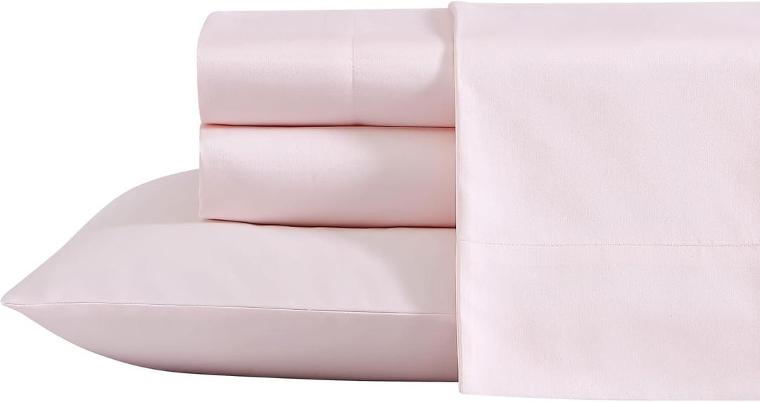 Laura Ashley - Queen Sheet Set, Soft & Smooth Sateen Cotton Bedding with a Lightweight Feel, 800 Thread Count, Bed Sheets with Matching Pillowcases (Solid Pink)