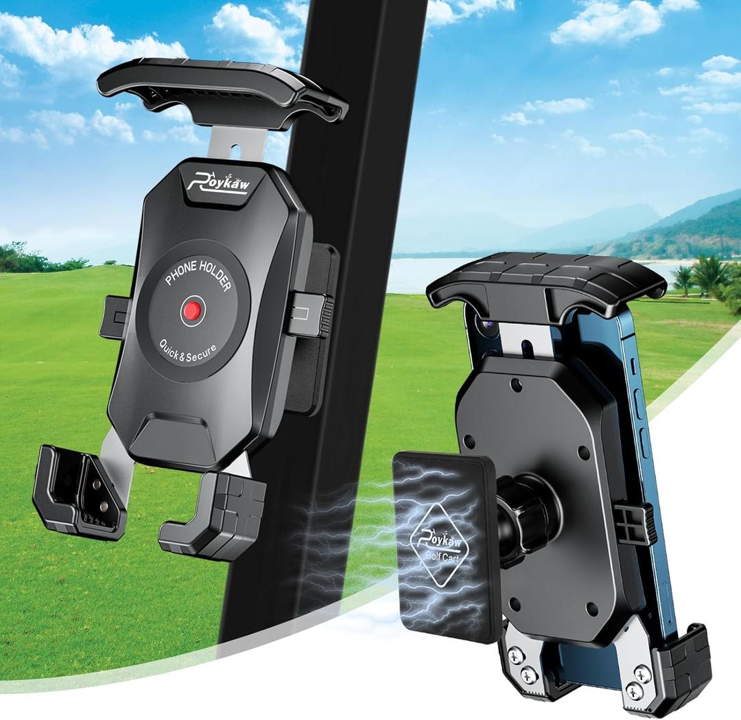 Roykaw Golf Cart Magnetic Phone Holder Mount Compatible with EZGO/Club Car/Yamaha, Compatible with iPhone/Galaxy/Google Pixel, Ultra Strength Magnet/360 Rotatable/One-Handed Pick & Place