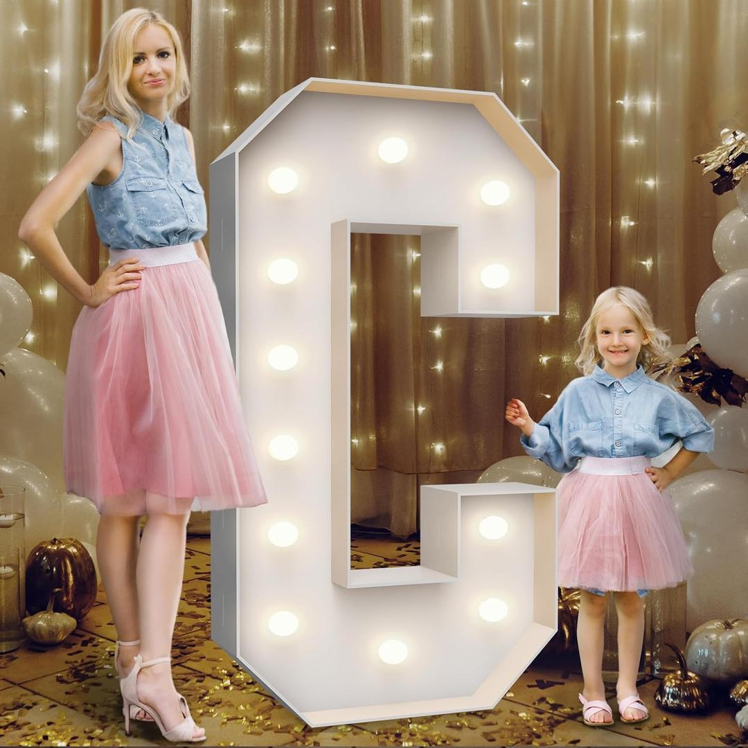 4FT Marquee Light Up Letters C,Party Decoration Large Marquee Light Up Letters with Weighted Water Bag,Pre-cut Foam Board Set Can Be Used for Birthdays,Weddings,Baby Anniversaries