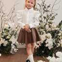 WDIRARA Toddler Girl's PU Leather Flared Mini Skirt High Waisted Skater A Line Skirt Coffee 5Y