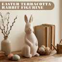 Threehoney Easter Terracotta Bunnies Decor Rustic Terracotta Rabbit Standing Bunny Sculptures Ornaments Decorative White Farmhouse Vintage Rabbit Statues Figures Gift for Spring Easter Home Decor