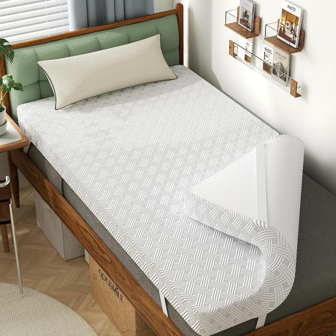 College Dorm Room Essential Twin XL Memory Foam Mattress Topper Pad | 3 Inch Memory Foam Mattress Pad, Firm Support for Hard Dorm Beds, Pressure Relief, DualSide, Spinal Align, NonSlip, Removable