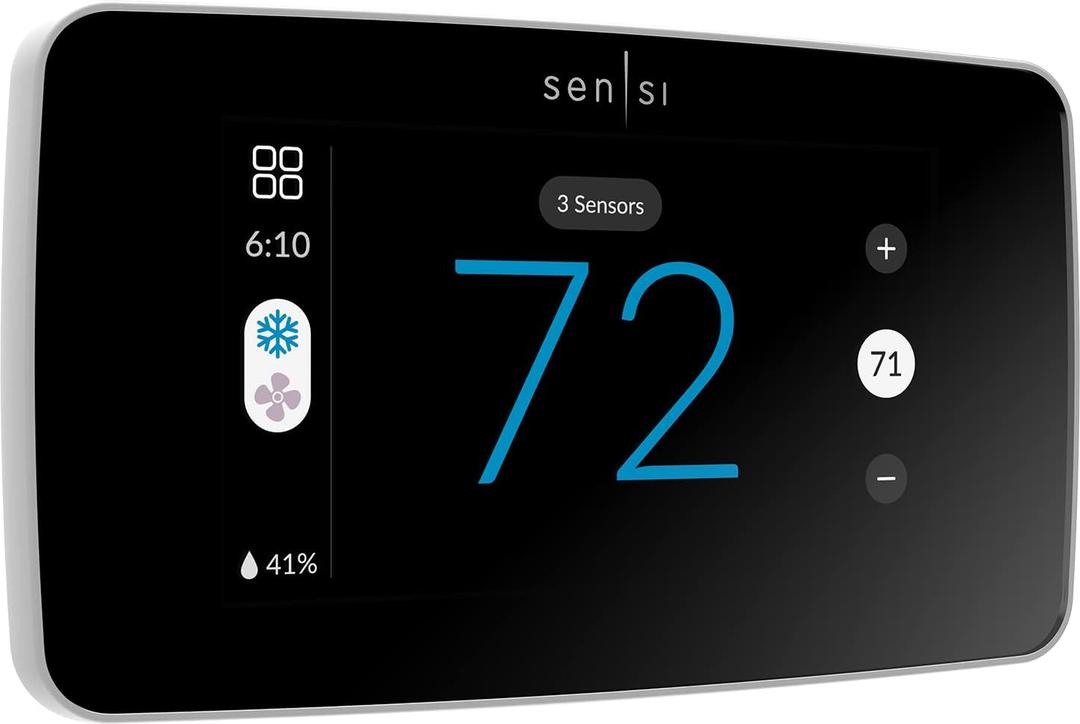 Sensi Touch 2 Smart Thermostat with Touchscreen Color Display, 100 Years of Expertise, Programmable, Wi-Fi, Data Privacy, Easy DIY, Works with Alexa, Energy Star Certified, ST76W, C-Wire Required (White Beveled Edge)